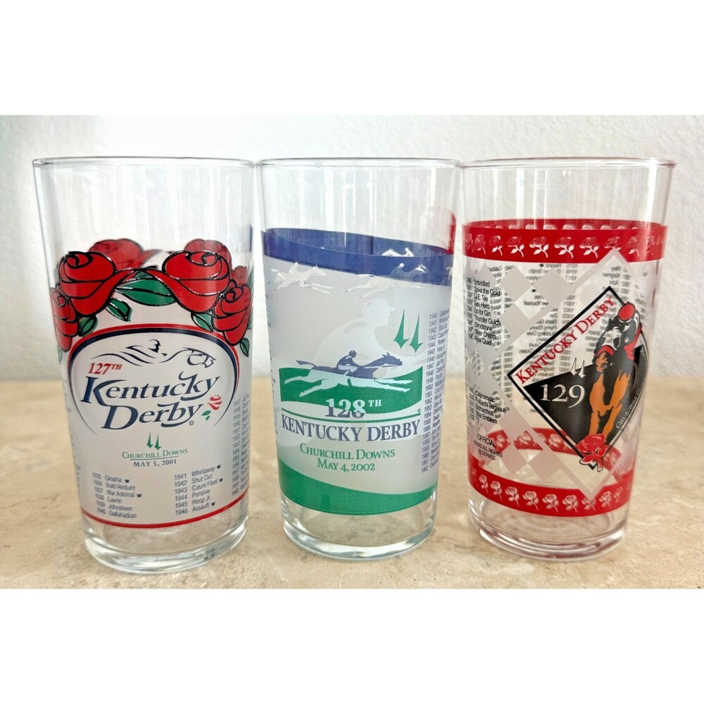 Vintage Kentucky Derby Horse Racing Glasses Set 127th 128th 129th Churchill Down